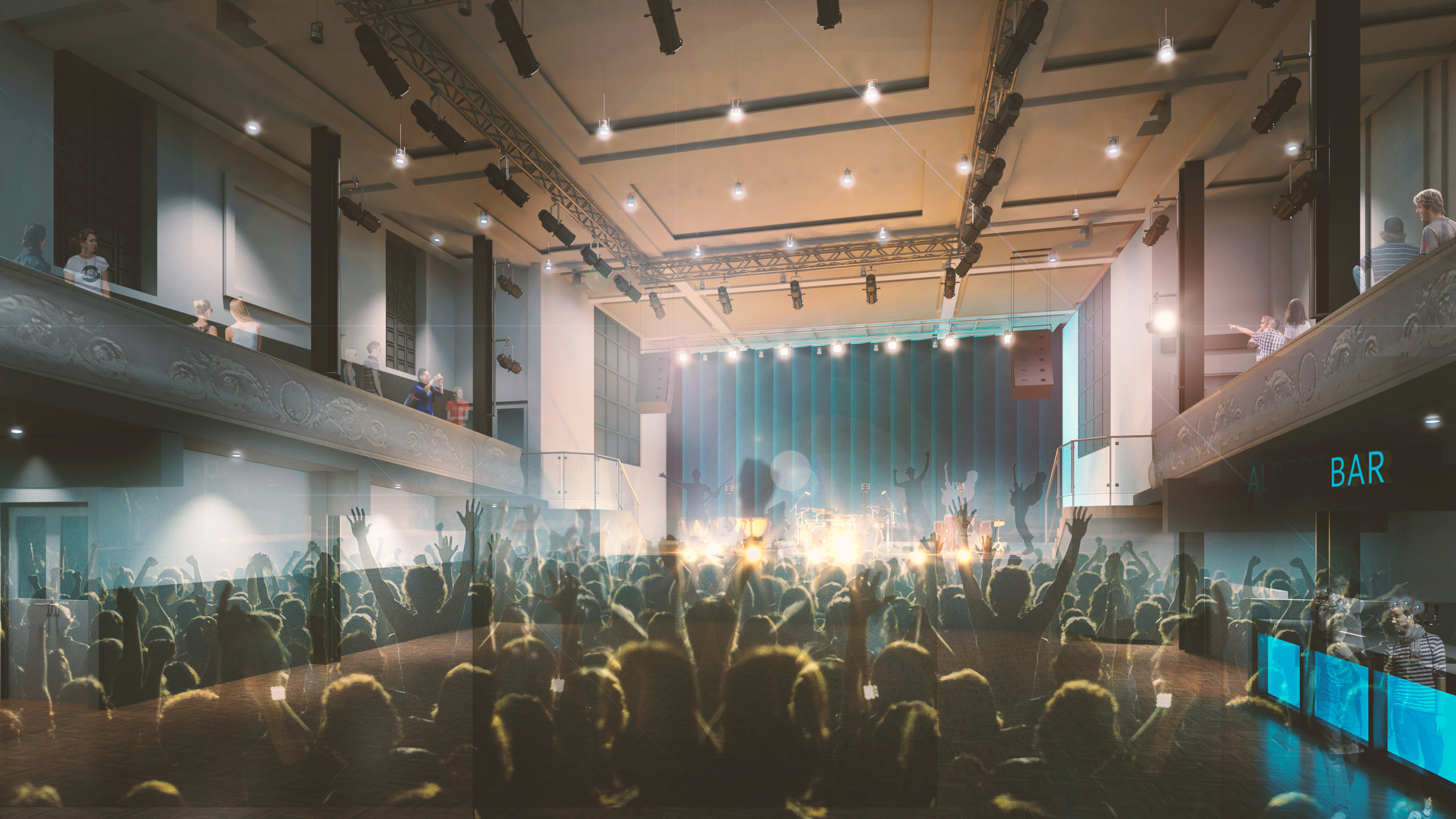 An artist's impression of what the interior of the Albert Hall's music venue will look like