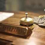 reception desk with antique hotel bell
