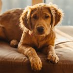 close up shot of a dog sitting on a couch