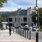 Man cycling towards Swansea Crown Court