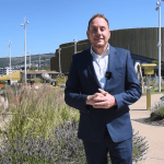 Rob Stewart visits Amy Dillwyn Park, a new urban green space beside Swansea Arena, created as part of the city’s regeneration plans.