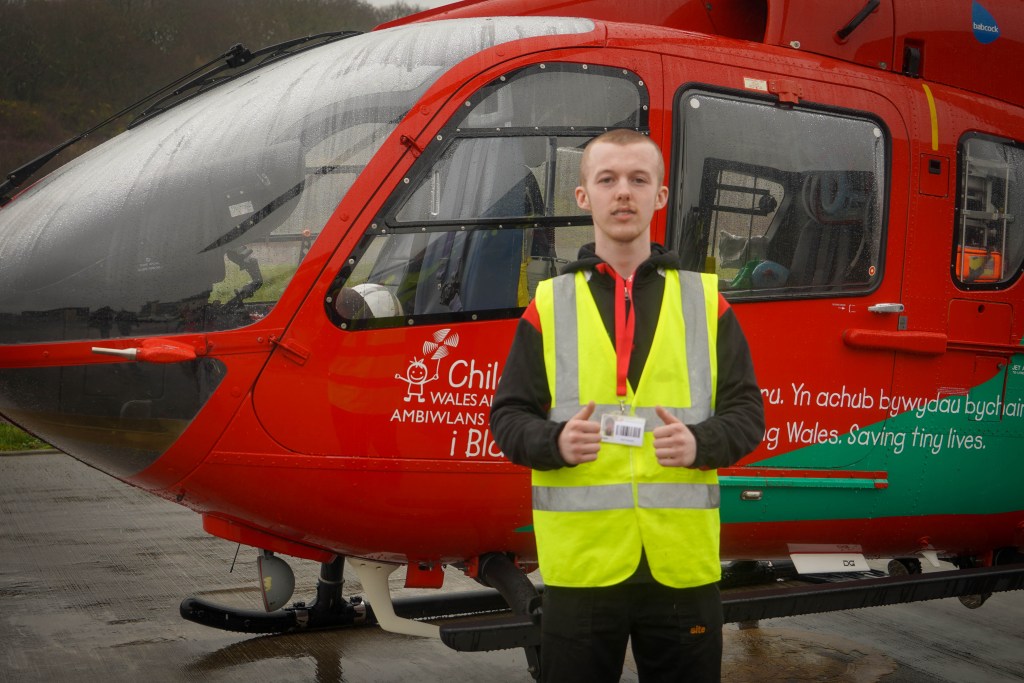 Jack Tancock at the Wales Air Ambulance base in Llanelli