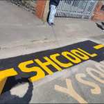 'Shcool' markings outside Llangyfelach Primary School (Image: Rob Jones / Facebook)
