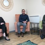 Deputy Leader and Cabinet Member for Homes Cllr Linda Davies Evans, Leader Cllr Darren Price and Cabinet Member for Health and Social Services Cllr Jane Tremlett visiting the new homes