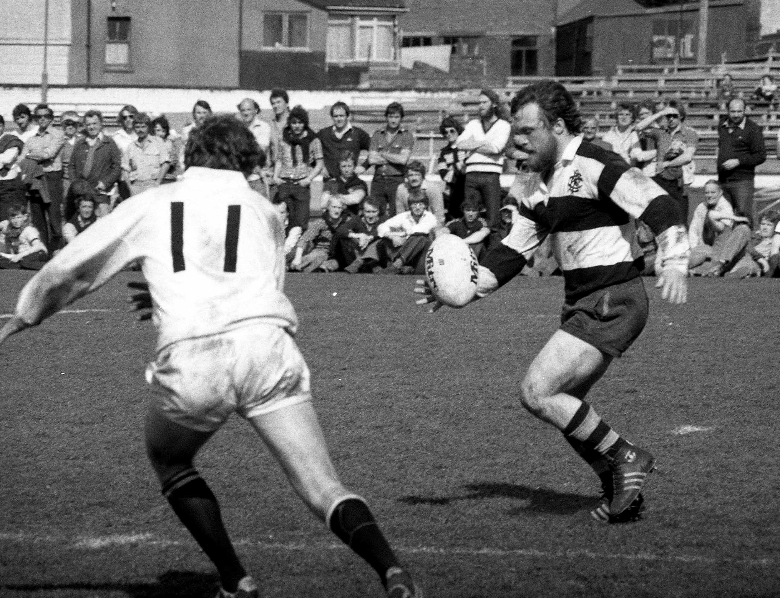 Alister Hignell (Baa-baa) and Gwynfor Higgins (11) in 1979 (Image: Swansea RFC)
