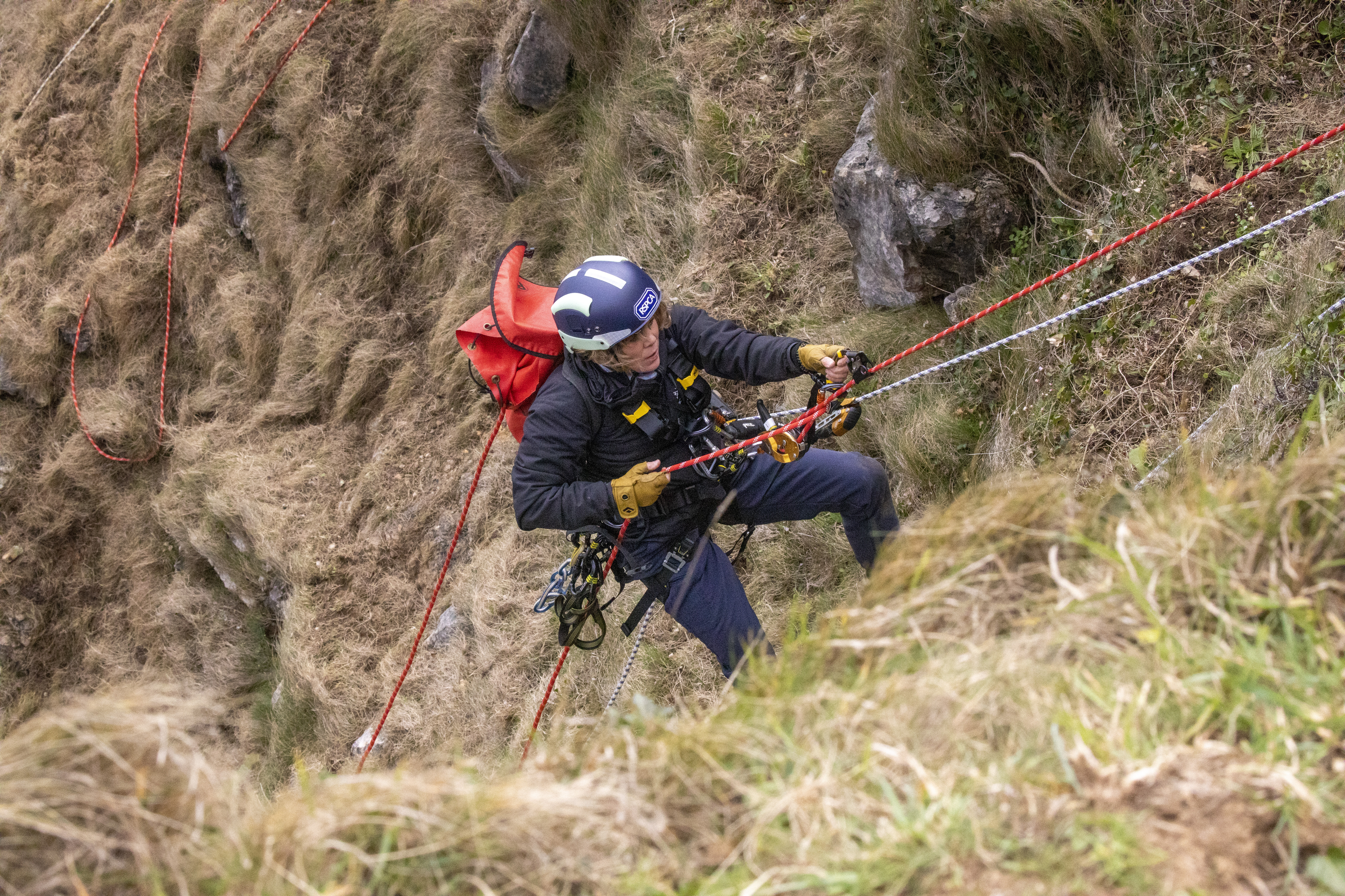 The specialist RSPCA rope team rescue the stranded ewe.