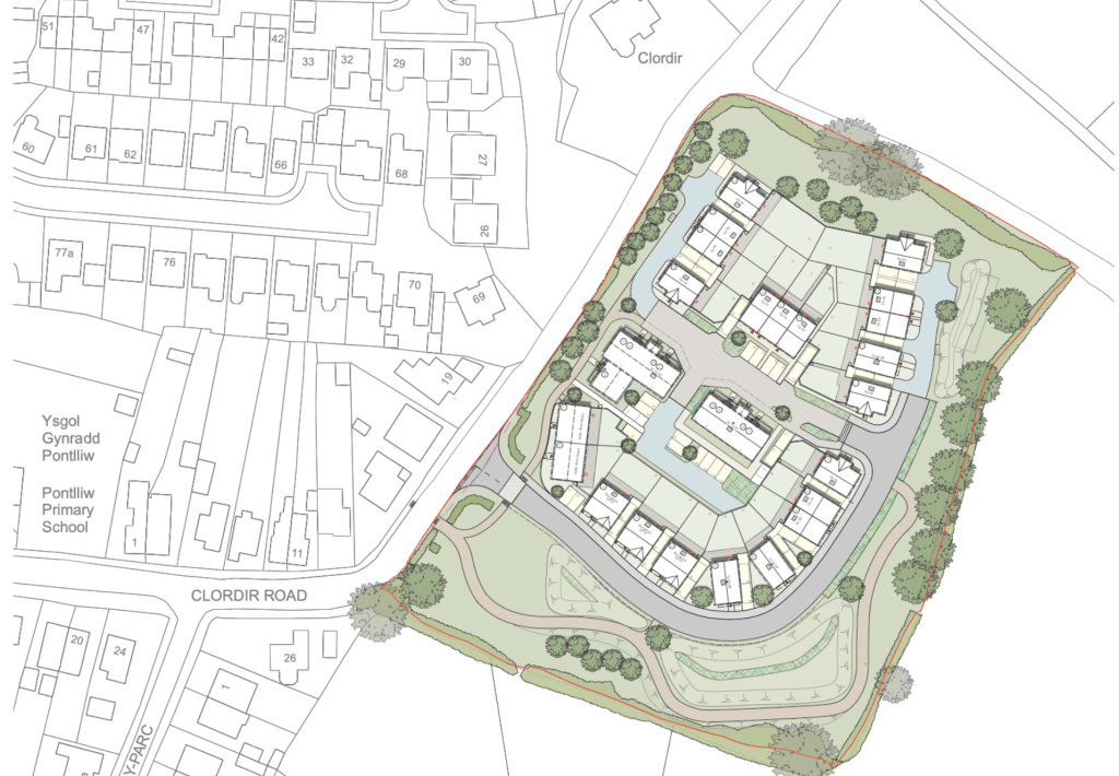 The plans for the new homes on Clodir Road, Pontlliw