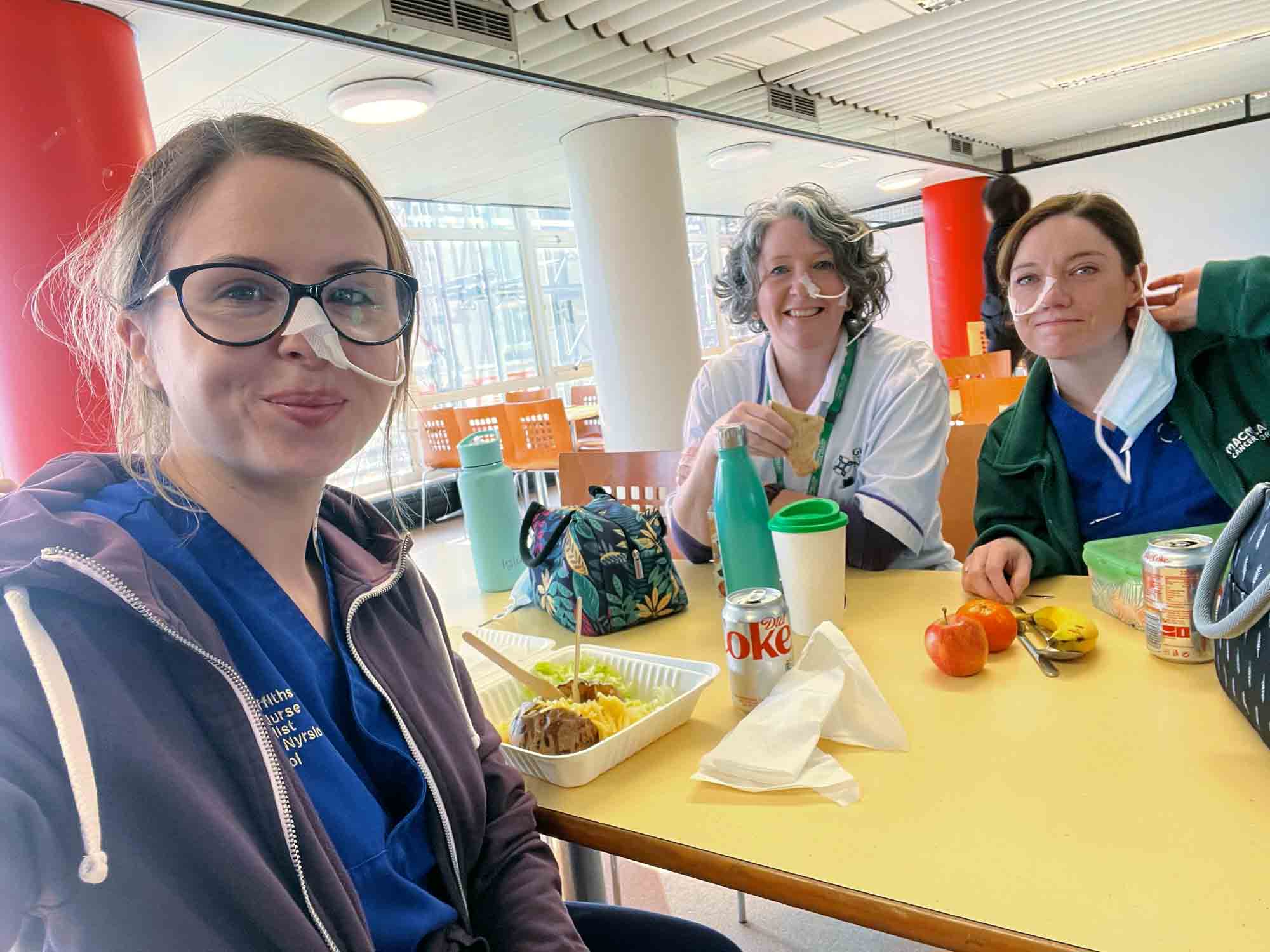 The three carried on working as normal, and ate meals, once the tubes were in place