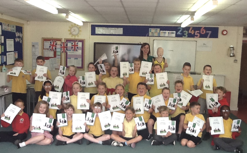 Glyncollen Primary School children with their certificates after completing the course