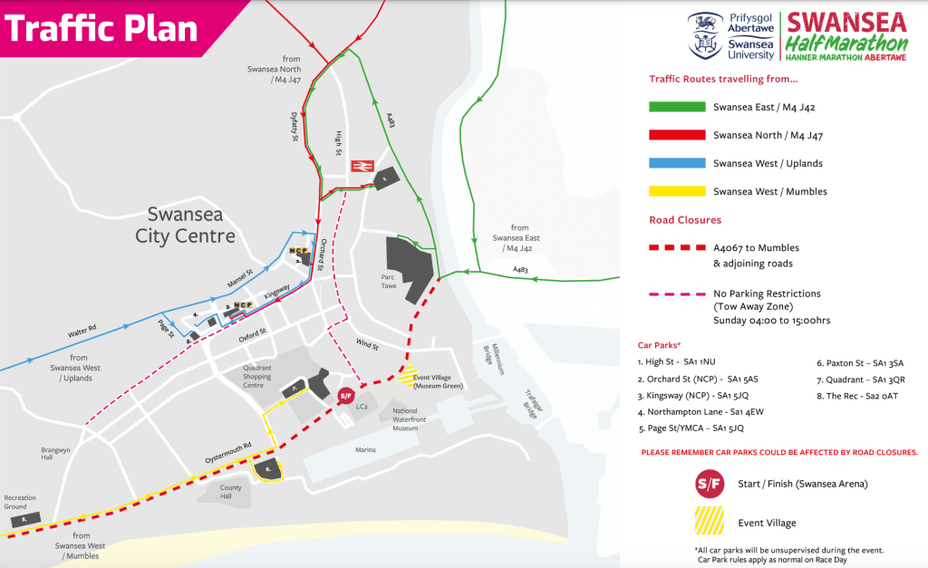 Swansea Half Marathon road closures