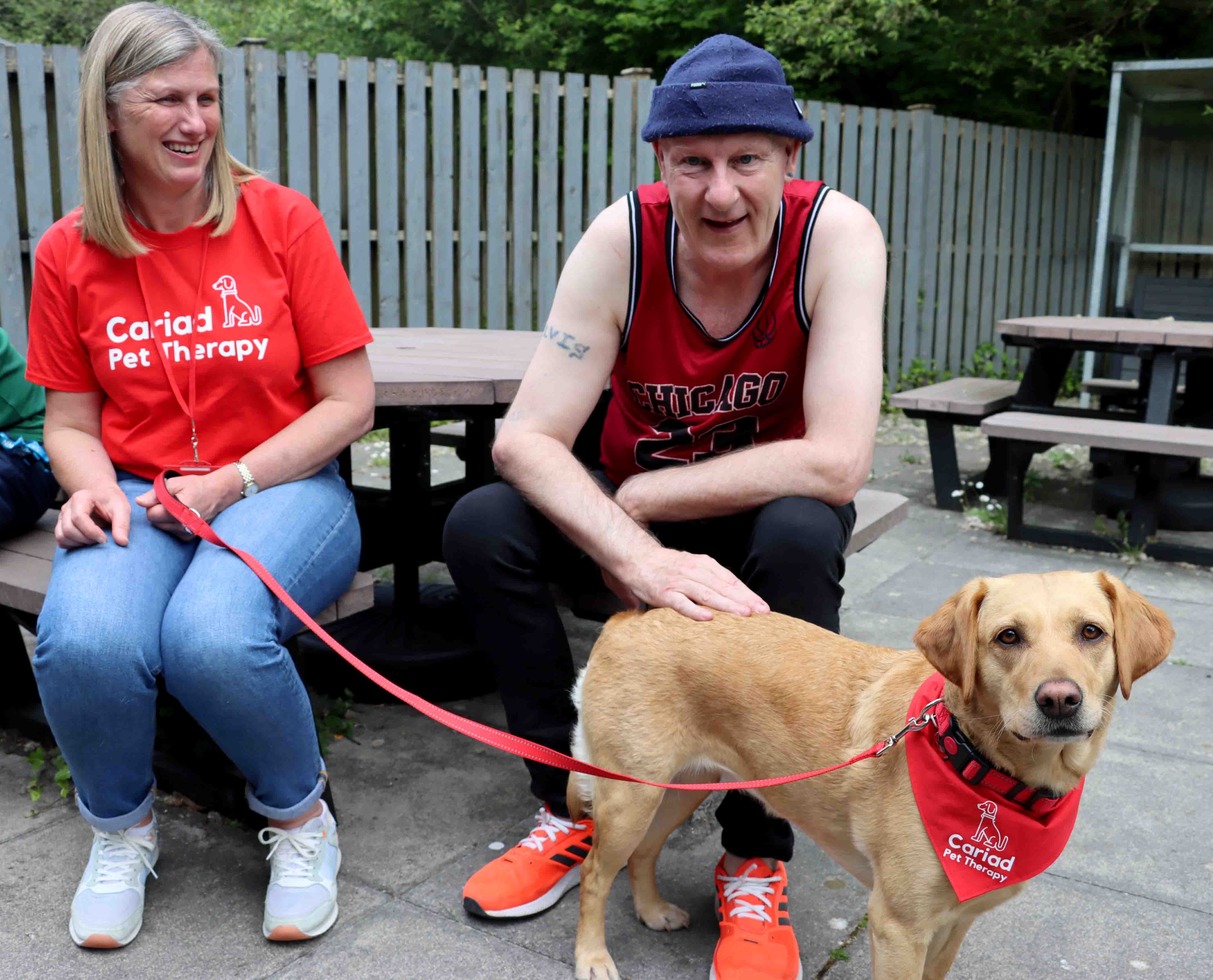 Steve with Kate and her therapy dog Billie