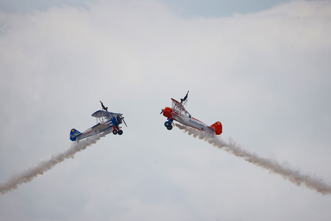 Dare-devil wing walkers at Wales Airshow in Swansea