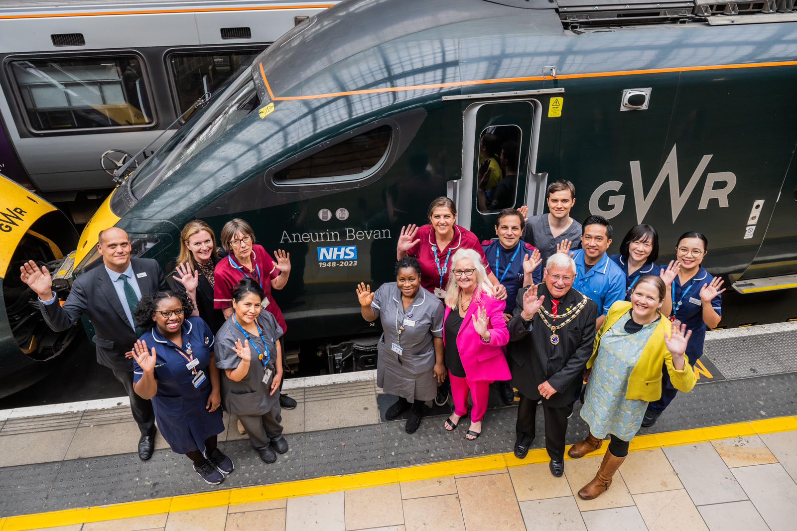 Joe Graham, Lisa Cleminson, Eluned Morgan MS, Aneira and the High Sheriff of Gwent, Simon Gibson; colleagues from the Imperial College Healthcare NHS Trust with Aneira Thomas, historian Emma Snow and Tredegar Town Mayor Cllr Glyn Evans