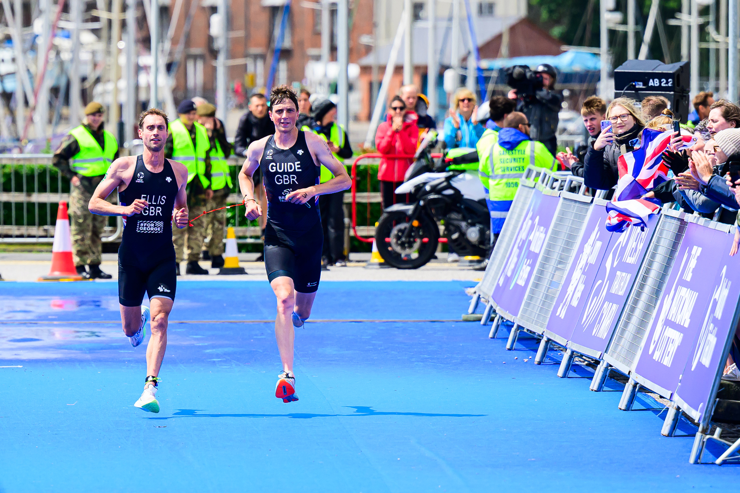 Paratriathlete Dave Ellis and his visual guide in Saturday's race