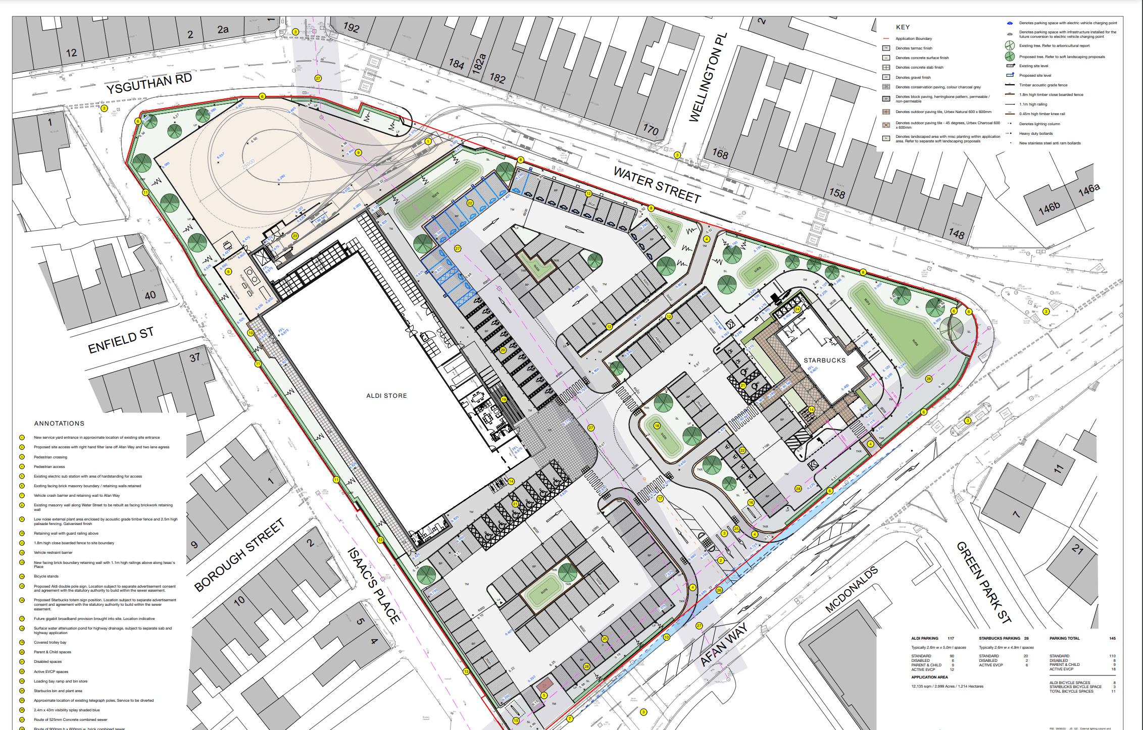Proposed site layout of the new Aldi supermarket and Starbucks drive-thru at Burrows Yard in Port Talbot