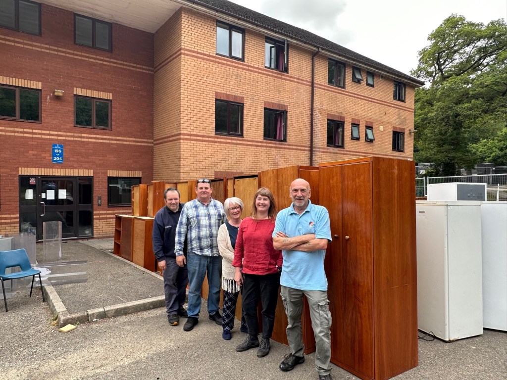 Members of the Decant Project team at Hendrefoilan Student Village Some of the 6,000 items of furniture that have been cleared and recycled. Hendrefoilan Student Village during the time when it played a key role in Swansea University’s accommodation facilities.