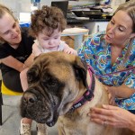mum Rhiannon Phillips with son Louie meet Olga with therapeutic play specialist Lisa Morgan.