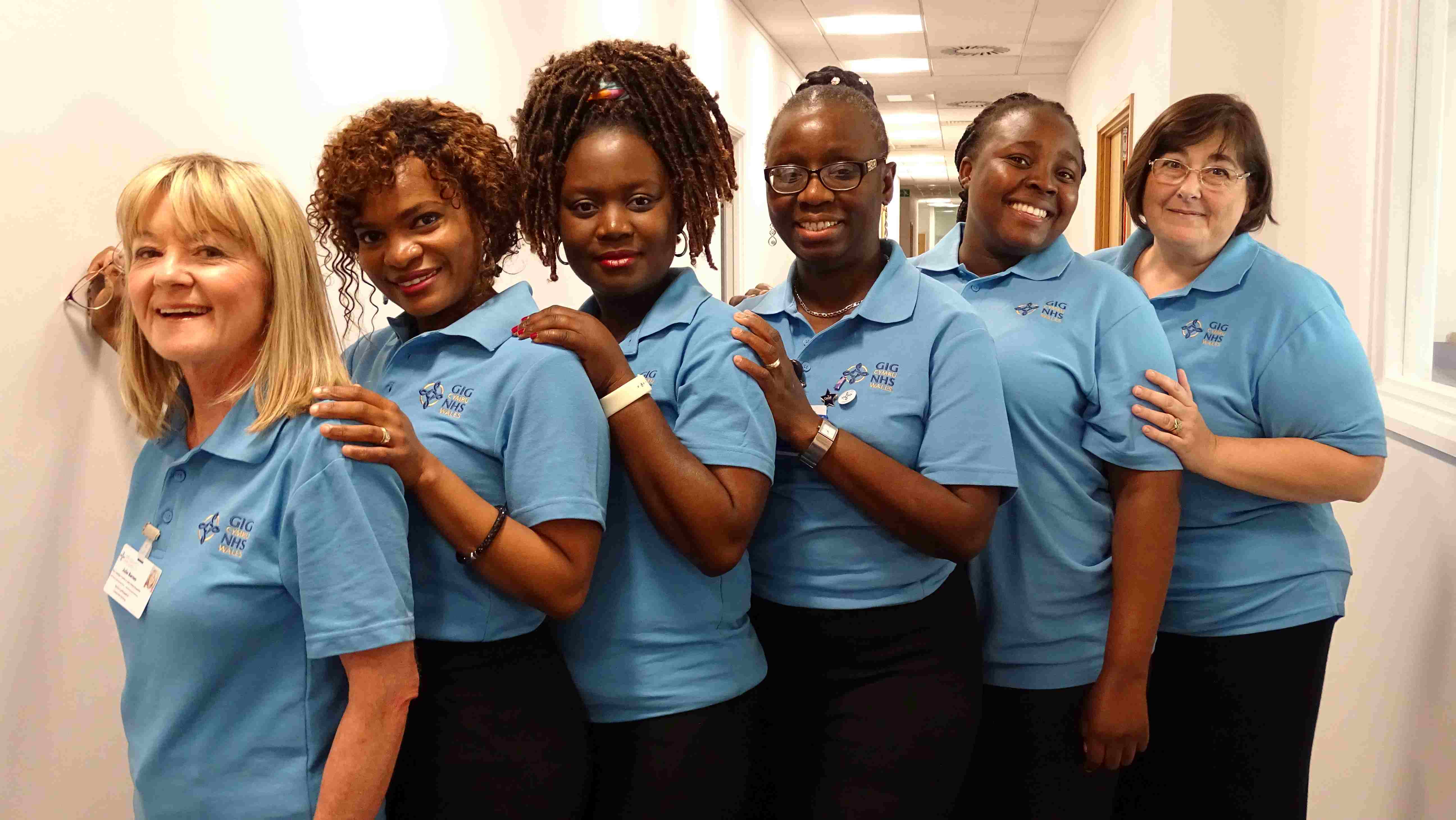 The practice development nurse team’s (from left) Julie Barnes, Emelda Lunga, Susan Mhlahleli, Omobola, Titilope Babatunde and Karen Williams.