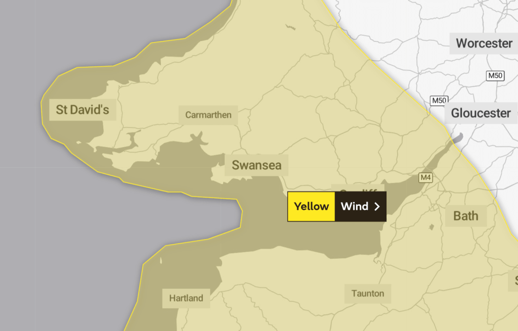 The Met Office has issued a Yellow weather warning for Wind for Saturday between 8am and 8pm