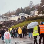 Protestors at Stradey Park Hotel