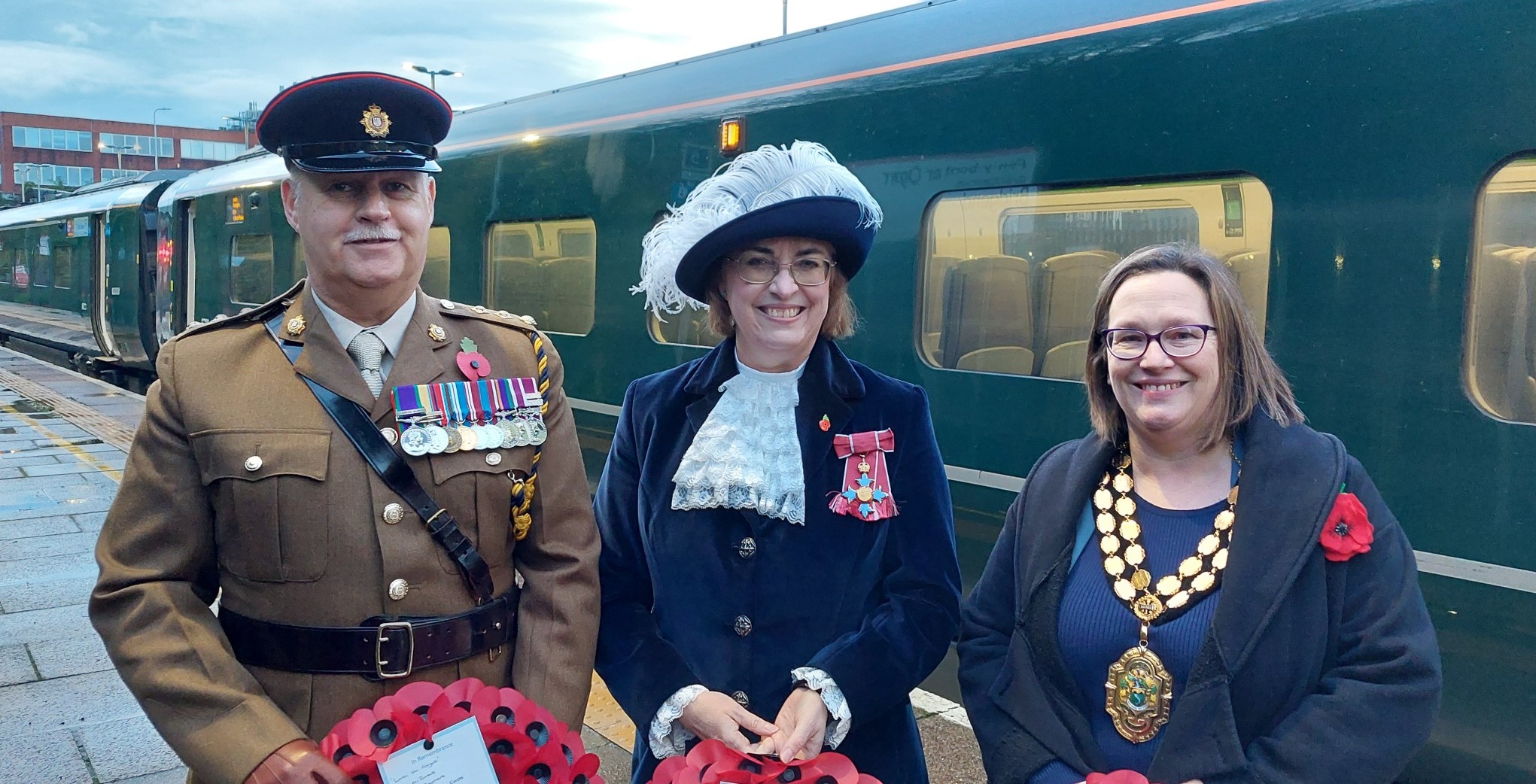 High Sheriff of Mid Glamorgan and Mayor of Bridgend at Bridgend train station