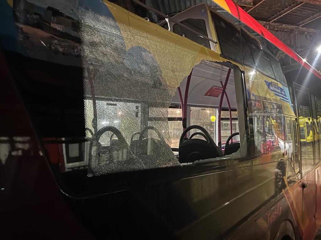 The damage to First Cymru's 111 service bus in Loughor