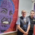 Nathan Wyburn's 'A Dose of Art' unveiled at Llanelli's Prince Philip Hospital to mark the third anniversary of the health board's first COVID vaccination