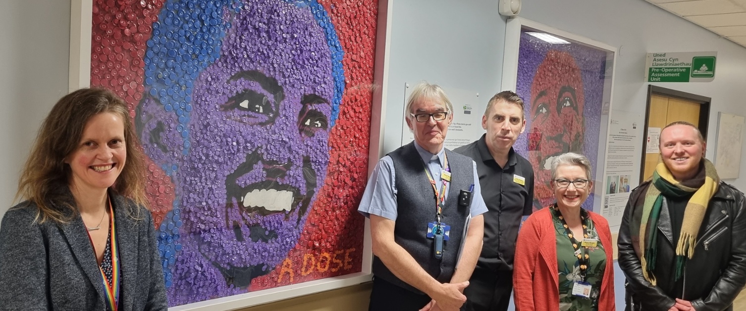 Nathan Wyburn's 'A Dose of Art' unveiled at Llanelli's Prince Philip Hospital to mark the third anniversary of the health board's first COVID vaccination