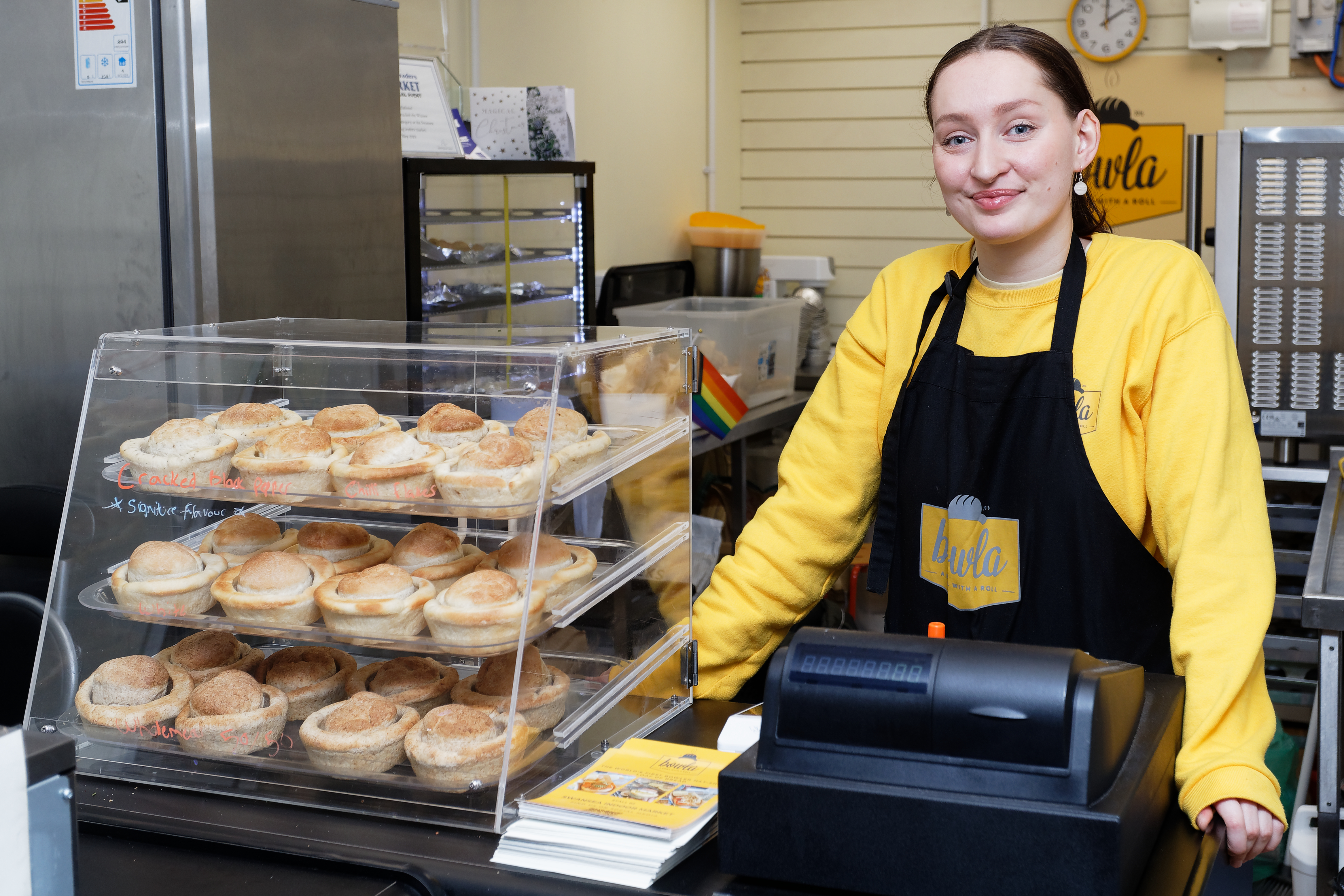 Hannah Worth, who has founded Bowla, a company serving food in a bowler hat shaped bread in Swansea Market