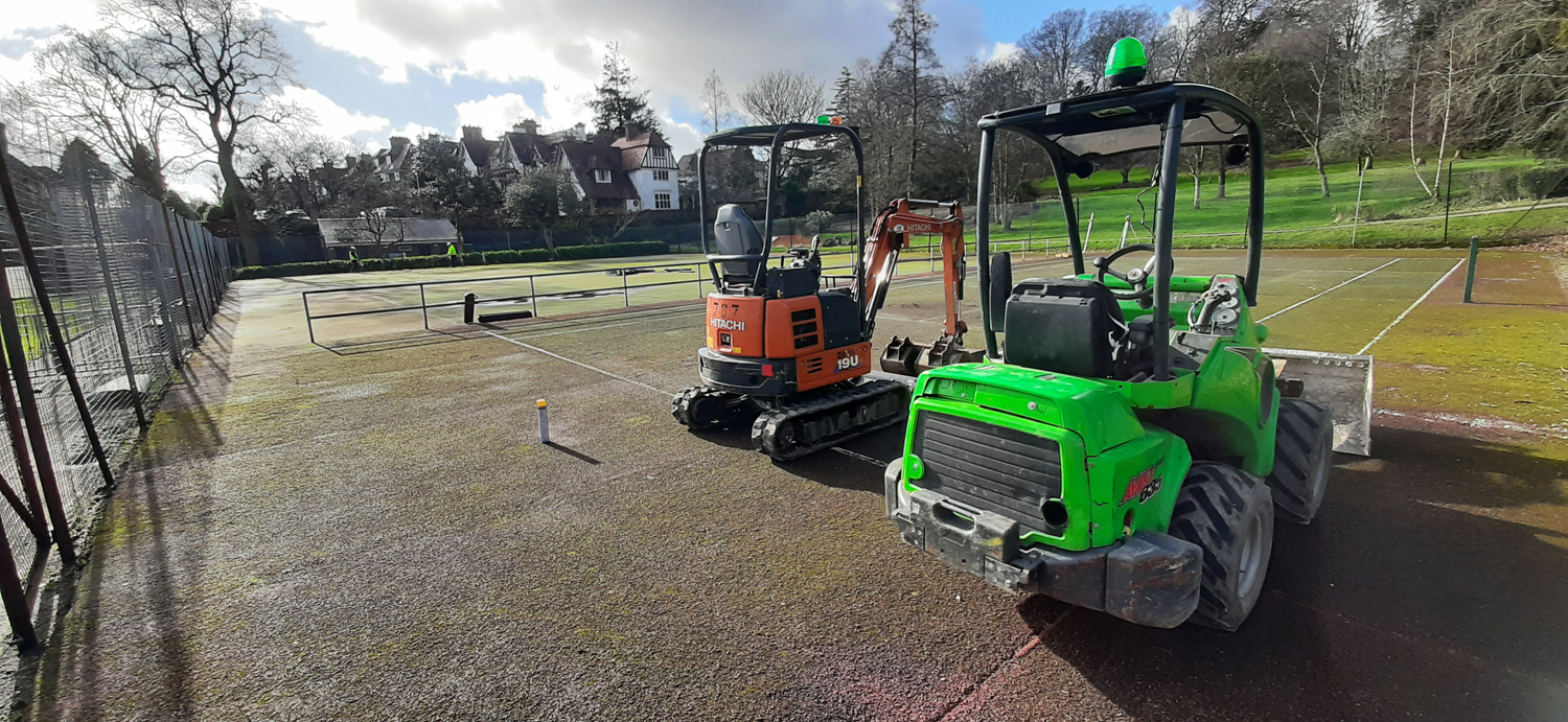Work underway at Cwmdonkin Park to improve the tennis courts
