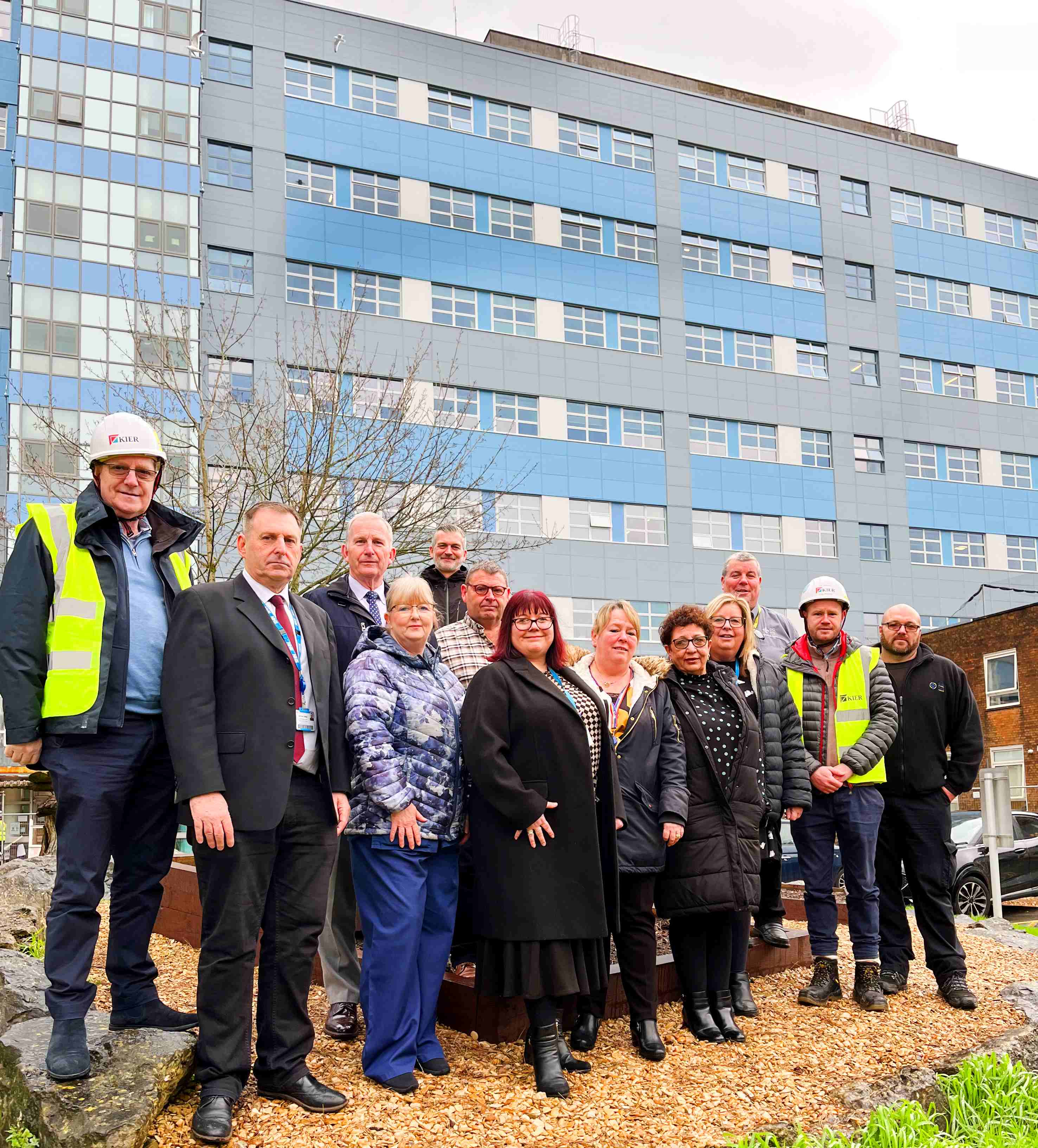 Neil Mogford, Kier's Site Manager; Antony Jones, Capital Business Manager; Ashley Hollington, MACE's Project Manager; Claire Needs, Bed Manager; Christian Everett-Pride, ICT support lead; Mark Jarrett, Capital Project Manager; Melanie Collins, Head of Operations; Neris Wood, Domestic Supervisor; Zaynor Kadir, Housekeeping Team Leader; Elaine Lewis, Service Manager for Hospital Operations; Wayne Durston, Operational Manager in Estates; Dean William, Kier's Project Manager and Gareth Davies from the car park team.