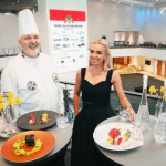 New Culinary Association of Wales ambassador Katherine Jenkins, OBE, celebrates with Culinary Association of Wales President Arwyn Watkins OBE and Vice President Colin Gray, Peter Fuchs, group Culinary Director of The Celtic Collection and ICC Wales and Danielle Bounds, ICC Wales Sales Director.