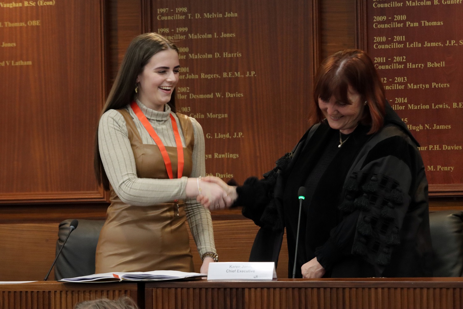 New Youth Mayor, Gracie Jones being inaugurated by Neath Port Talbot Council Chief Executive, Karen Jones (Image: Neath Port Talbot Council)
