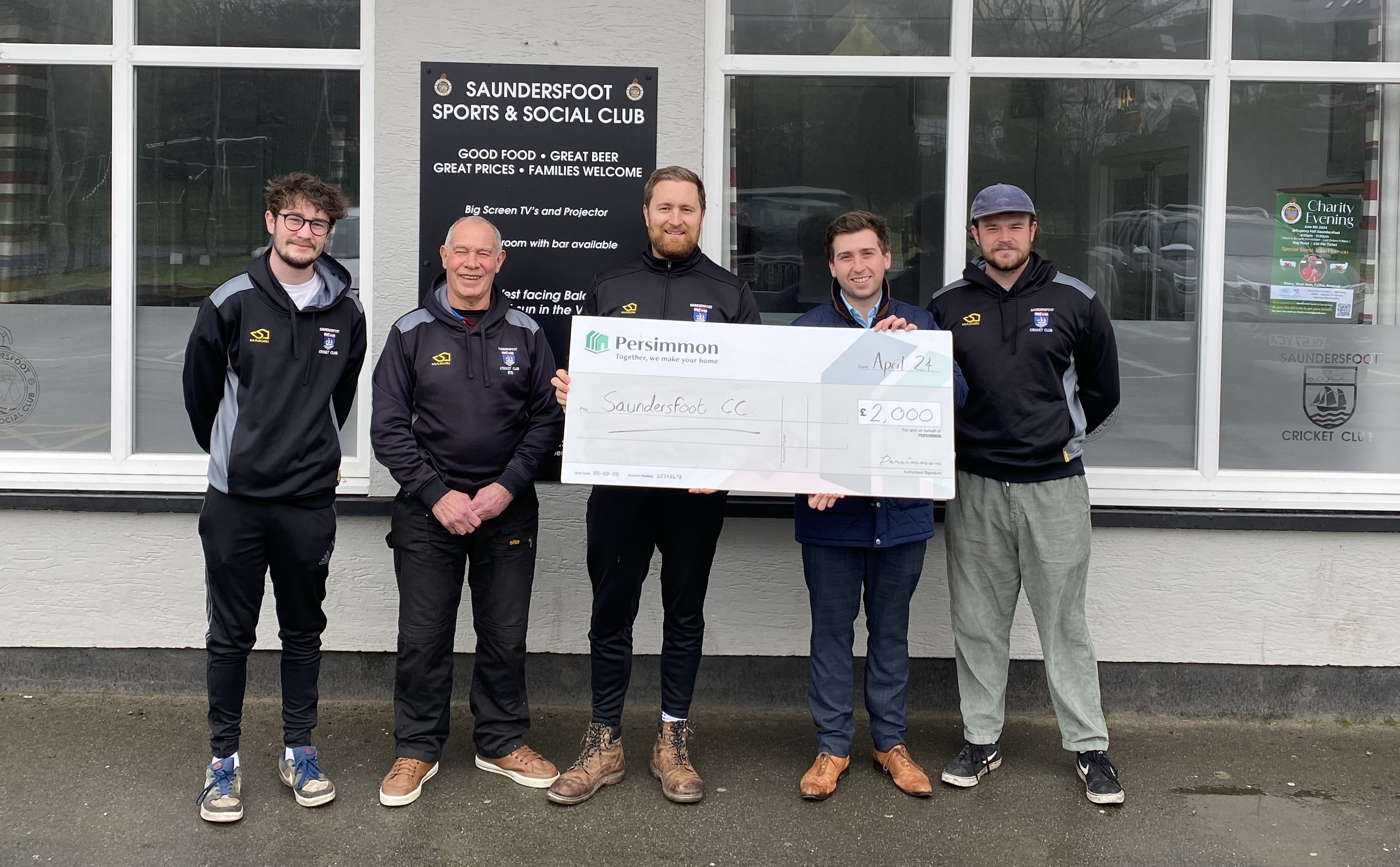 Saundersfoot Cricket Club received a £2,000 cheque from Persimmon Homes West Wales