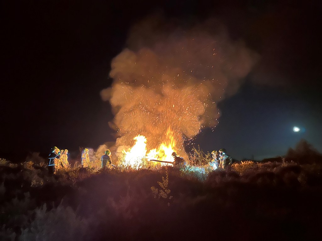 Firefighters tackling grassfire at Mynydd Gelliwastad