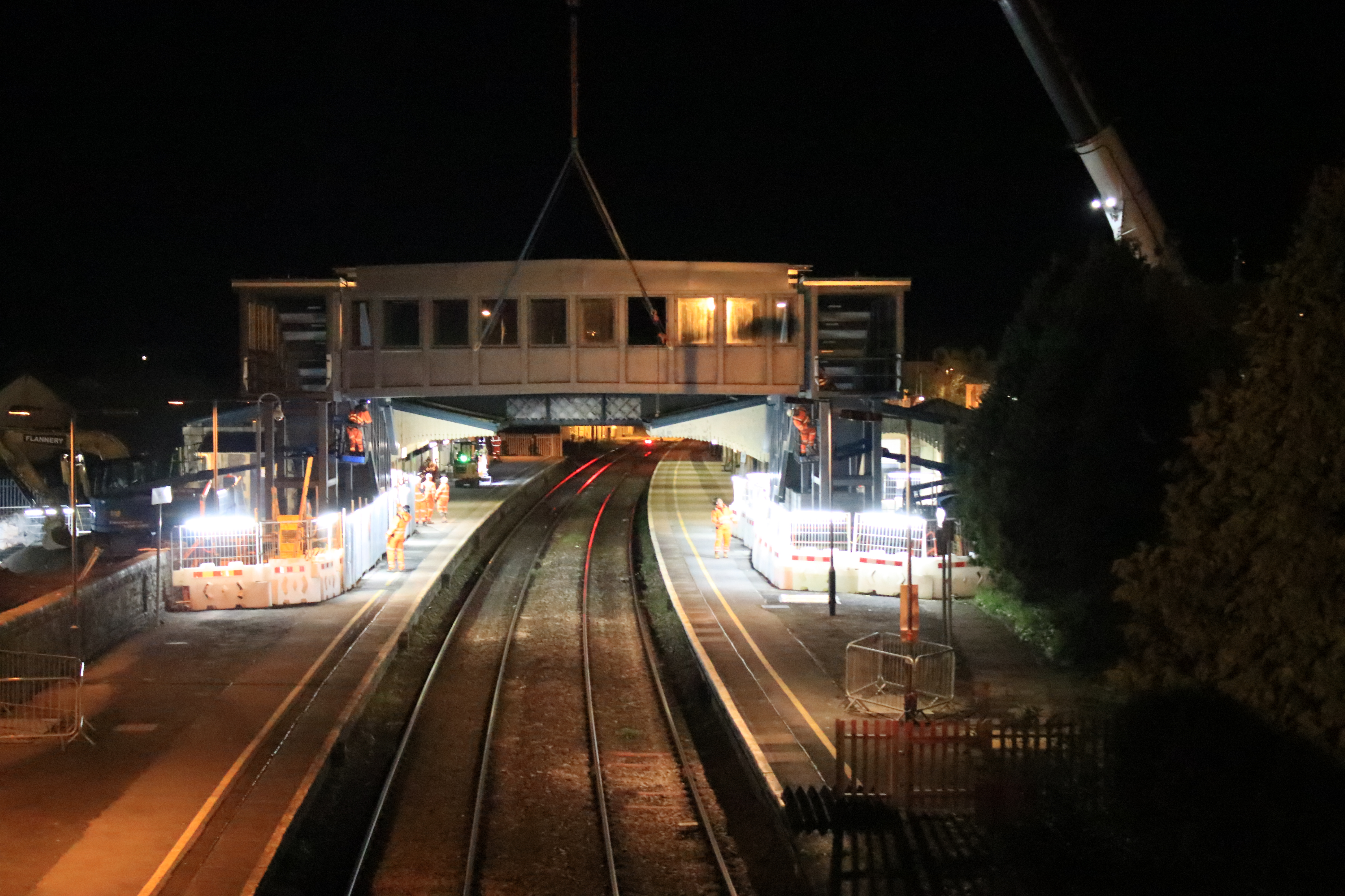 Bridge span is installed at Llanelli station as part of construction of accessible footbridge (1)