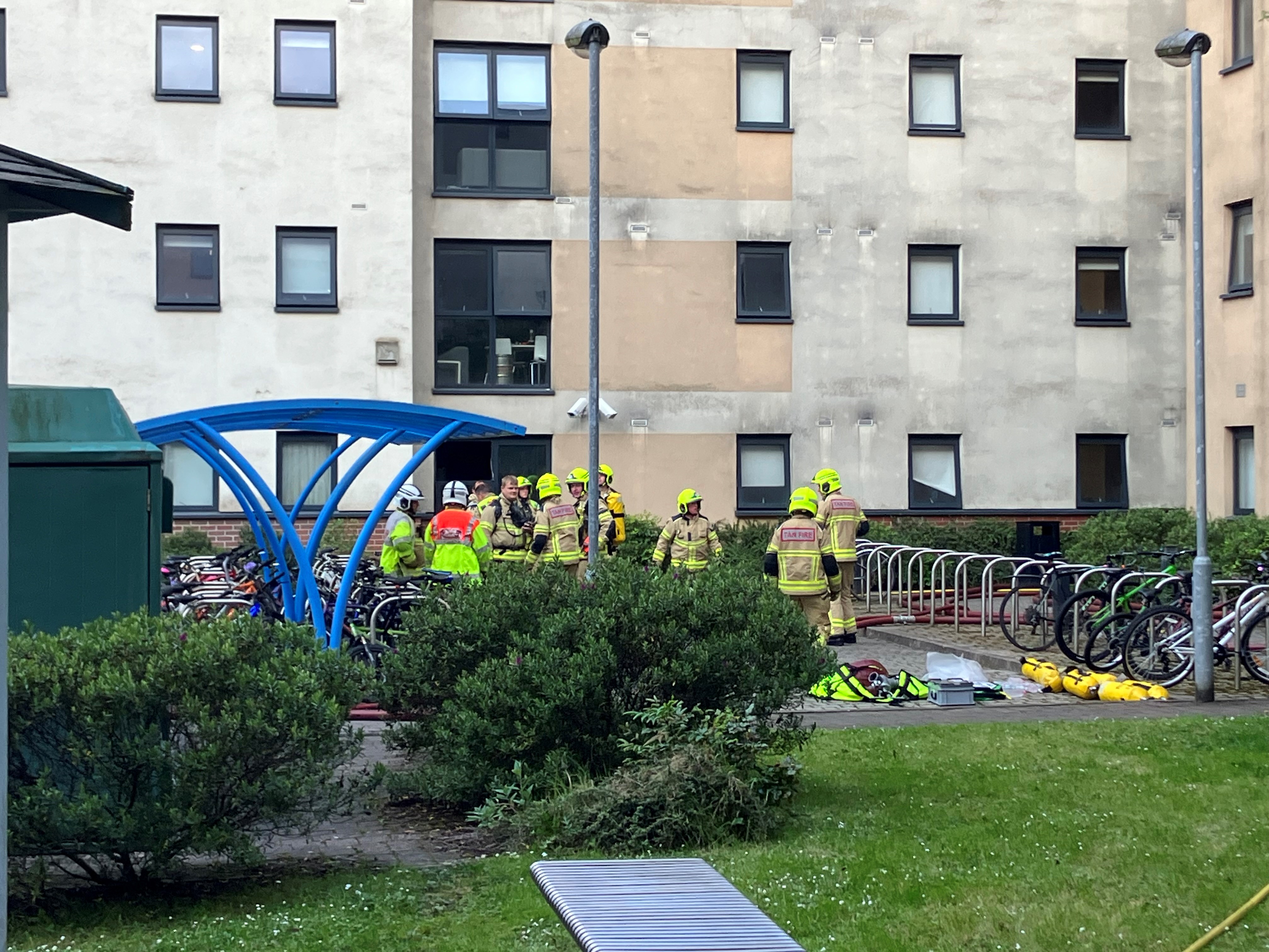 Firefighters at the St Davids student accommodation on New Cut Road in Swansea