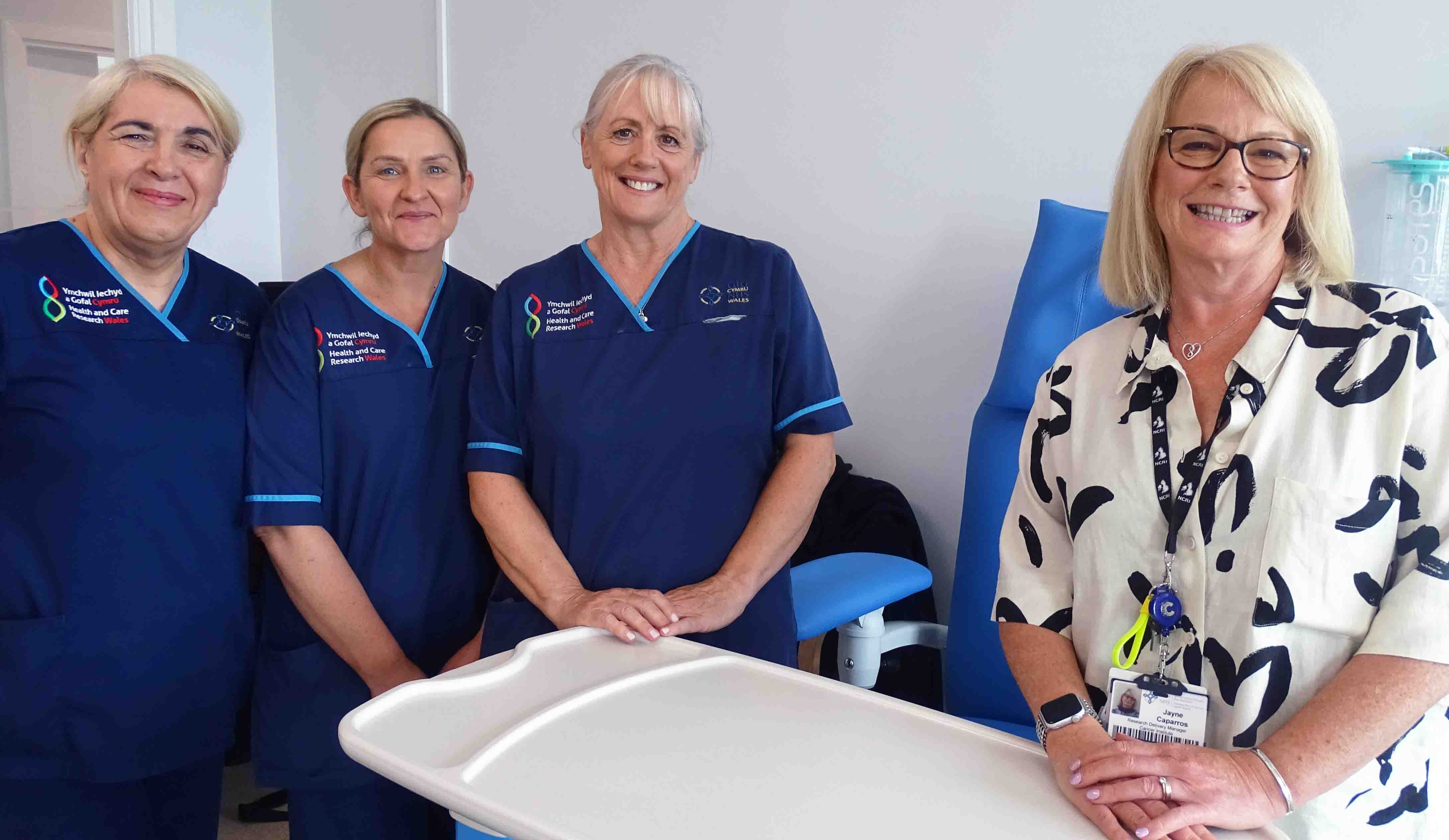 Research nurse team leads Maria Johnstone, Leanne Quinn and Gill Palmer, with Research Delivery Manager Jayne Caparros