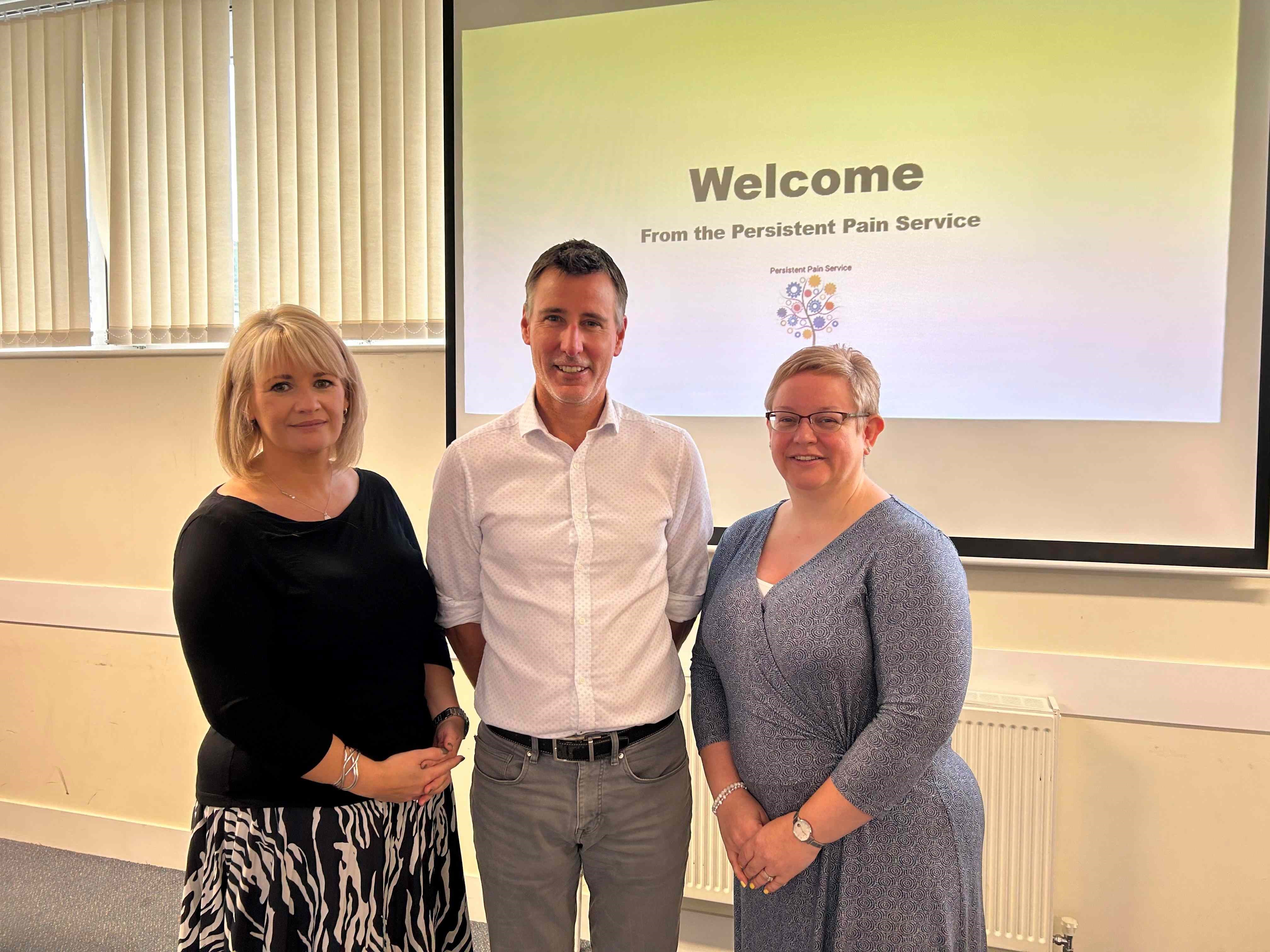 Specialist nurse Anna Bilton, physiotherapist Matt Webb and persistent pain service lead Emma Preece