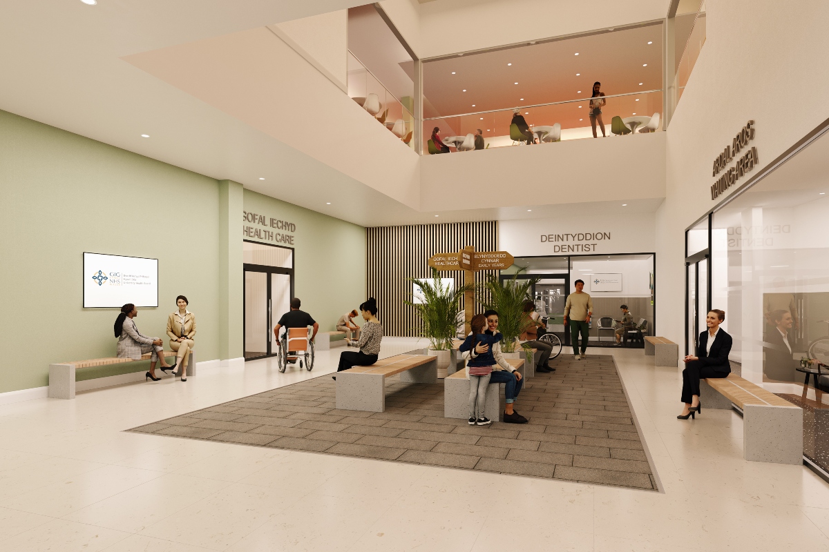 Artist's impression of the proposed Health and Wellbeing hub at Carmarthen's former Debenhams