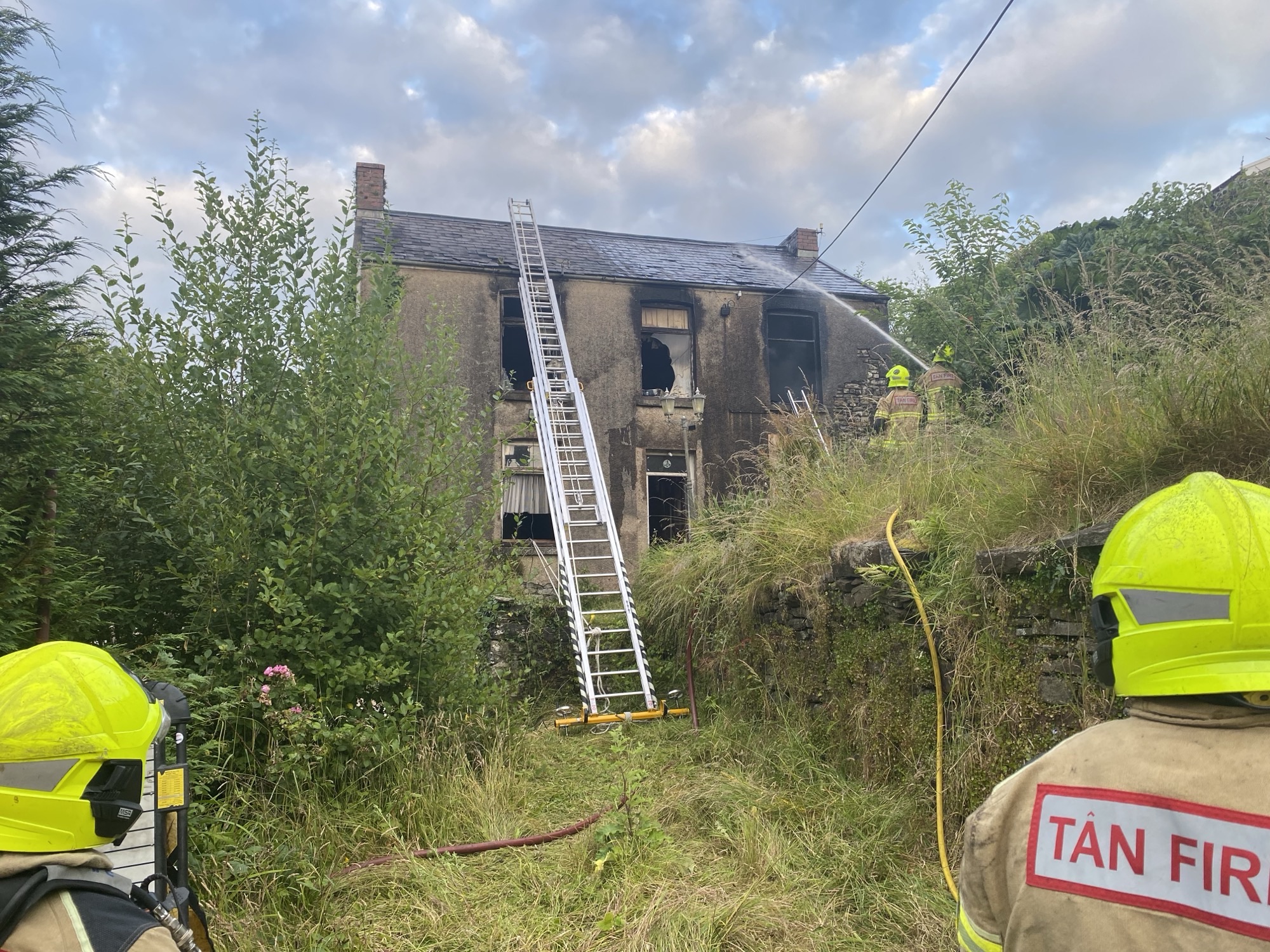 Firefighters at the derelict property fire in Dunvant
