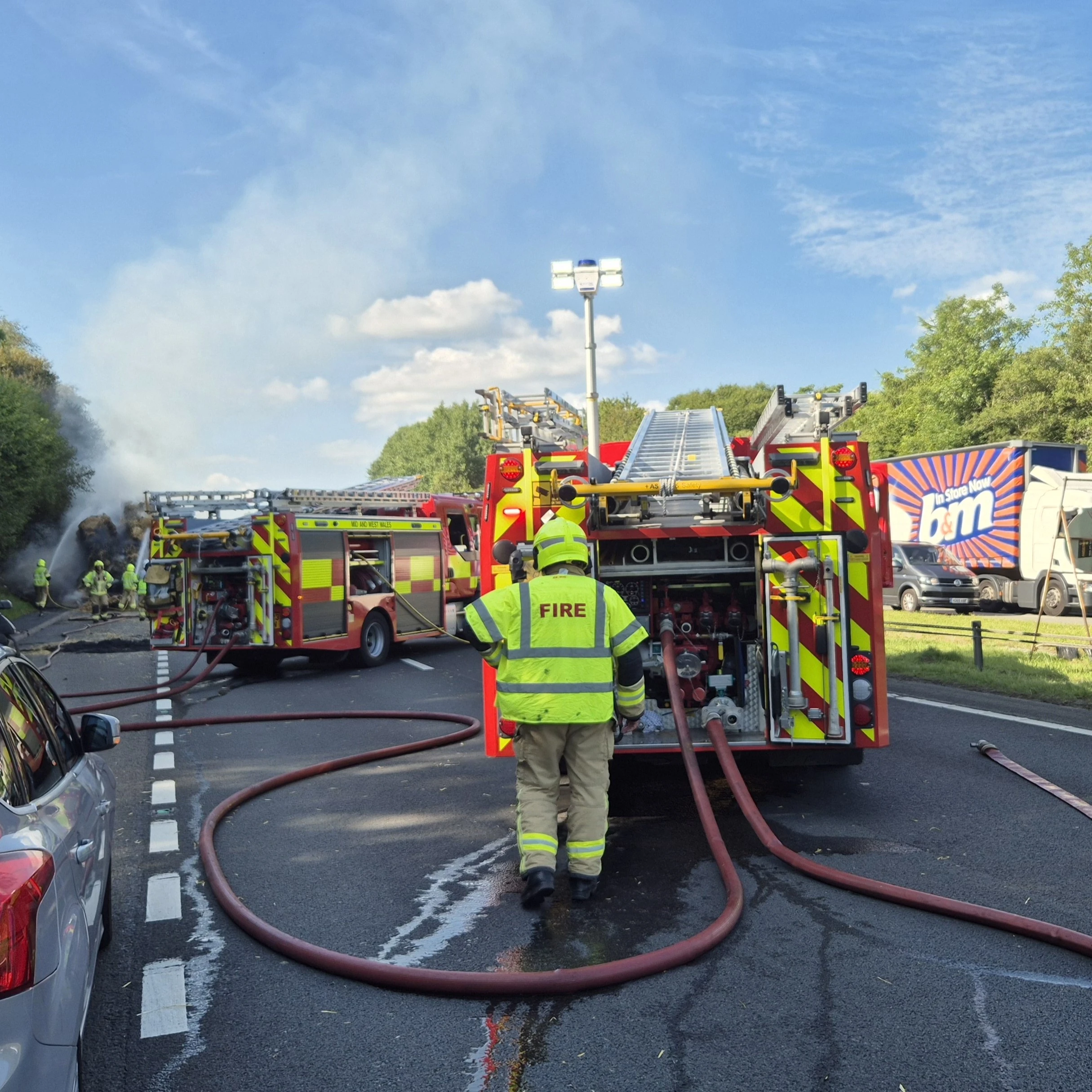 A48 hay lorry fire (Image: Mid and West Wales Fire and Rescue Service)