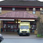 Ambulance parked outside Prince Philip Hospital in Llanelli.