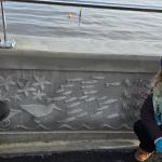 Council cabinet member Andrew Stevens and artist Catrin Jones with her new work on Mumbles prom.