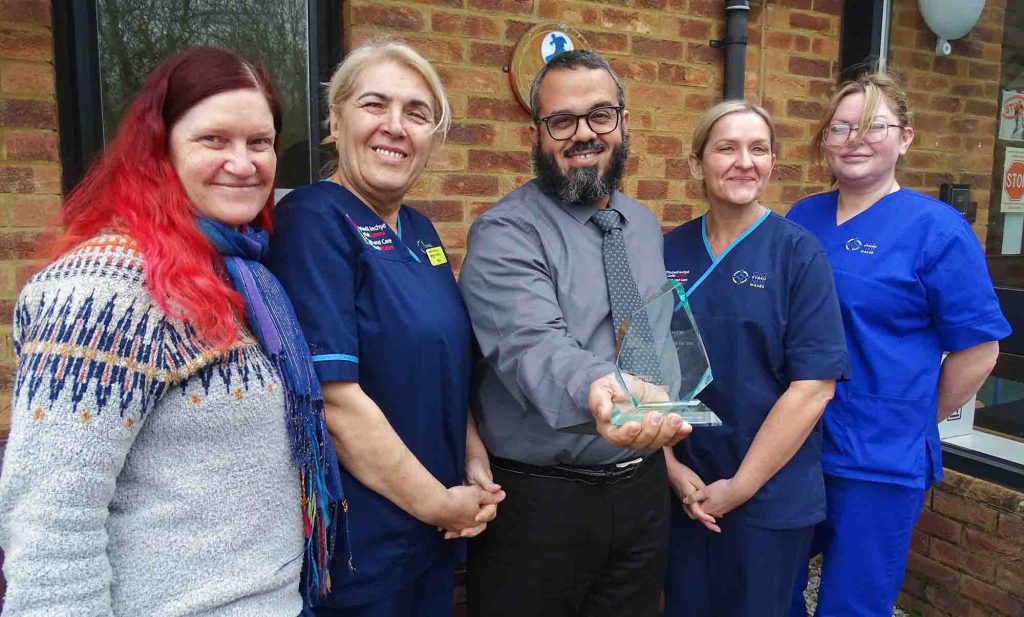 The research team - Research Institute team (l-r): research facilitator Nicola Lemon, research nurse Maria Johnstone, consultant in medical oncology Dr Wael Mohamed, research nurse Leanne Quinn and registered nurse Rhian Davies. Also involved were research nurses Dawn Lewis and Rhian Bowen.
