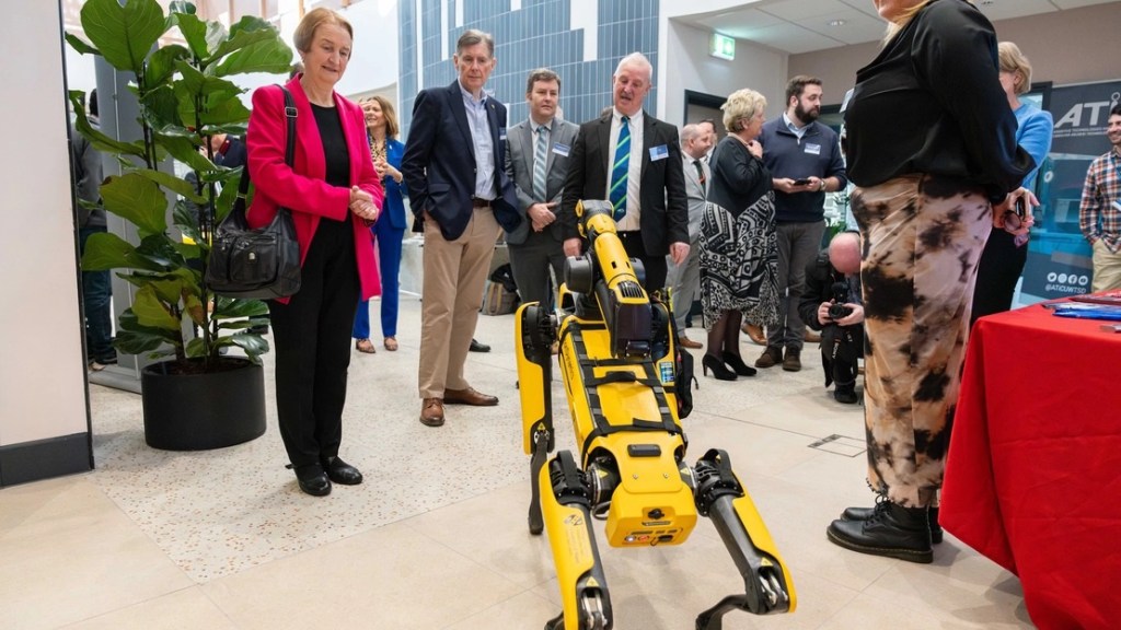 Dame Nia Griffith MP watches a demonstration at the official opening of UWTSD's Innovation Matrix
(Image: UWTSD)