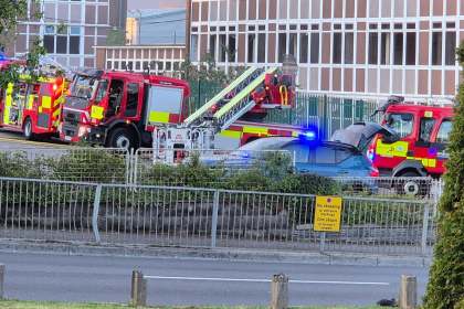 Firefighters at the former Daniel James Community School in Penlan