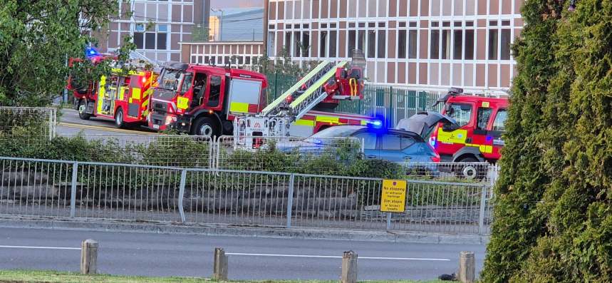 Firefighters at the former Daniel James Community School in Penlan