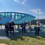 Local dignitaries, including Chris Elmore MP, Sarah Murphy MS, and Bridgend County Borough Council Leader, Cllr John Spanswick, gathered to launch the official opening of the marine inspired, all-new accessible children’s play area at Cosy Corner