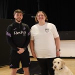 Izzy and guide dog Souly with trainer Jack Havard.